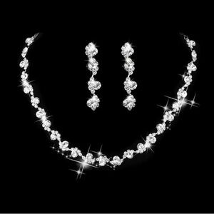 🆕 White Diamond Choker Necklace and Earrings Set